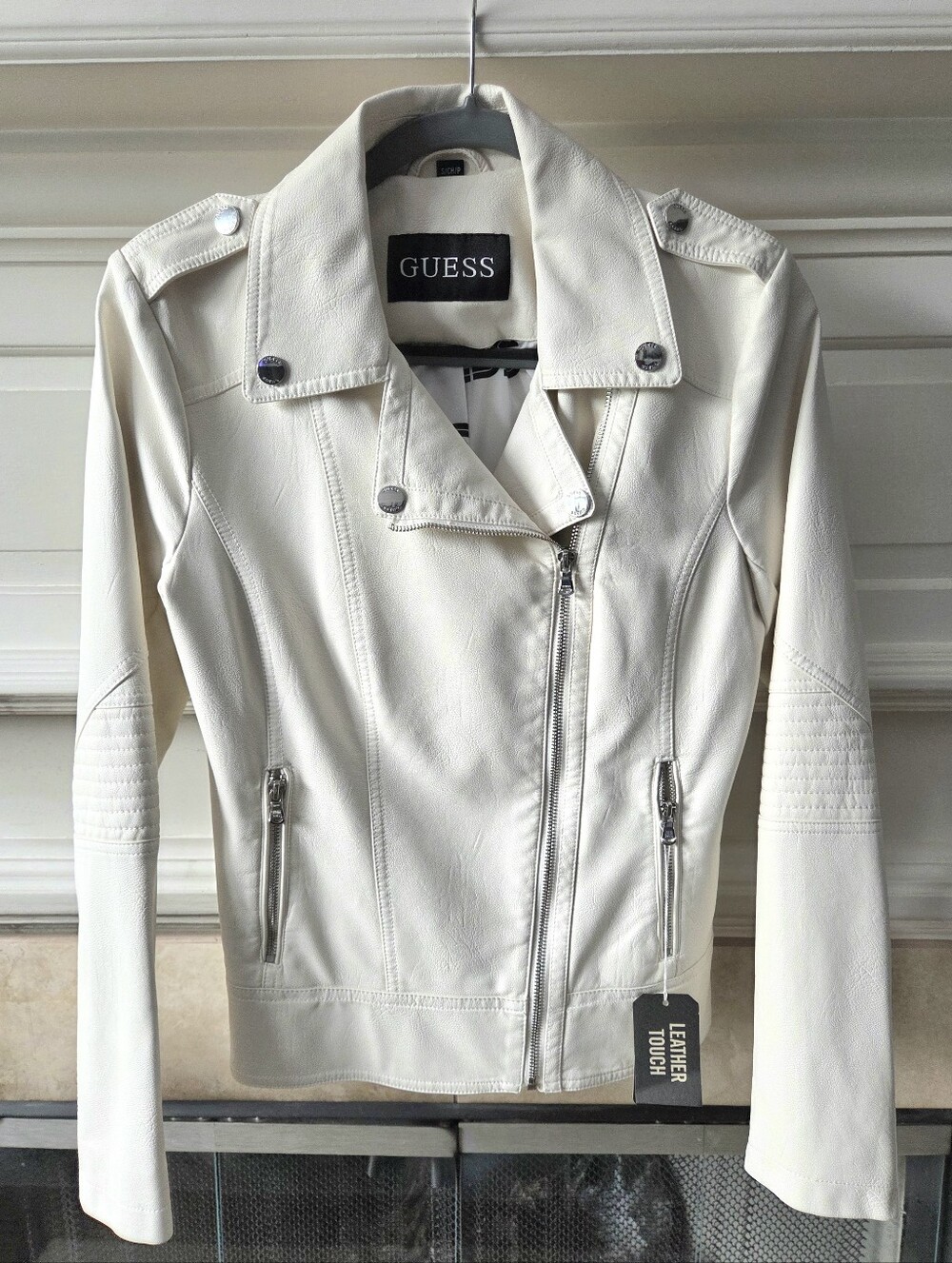 GUESS Ivory Faux Leather Moto Jacket NWT Size Small